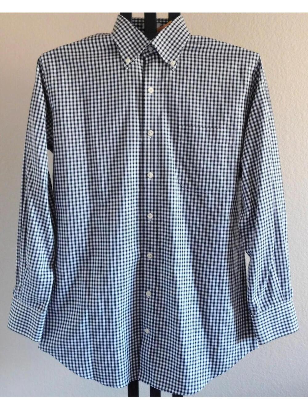 Peter Millar Mens Size M Black White Gingham Button Down Shirt 100% Cotton
